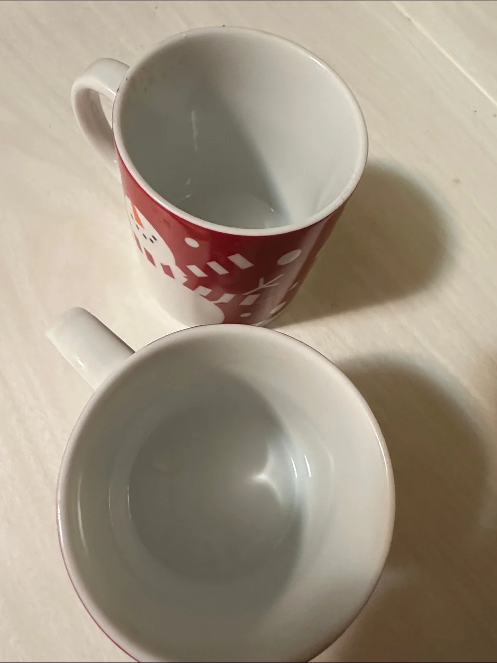 Crate & Barrel Festive Red Snowman Ceramic Mug - Set of 2